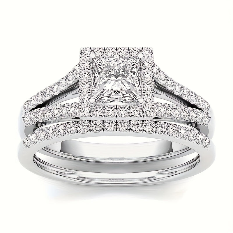 9pcs Classic Princess Bridal Engagement And Wedding Ring Set with Synthetic Zirconia Rings for Perfect Daily Women'S Clothing Matching Jewelry Additions Gifts for Girlfriend And Wife