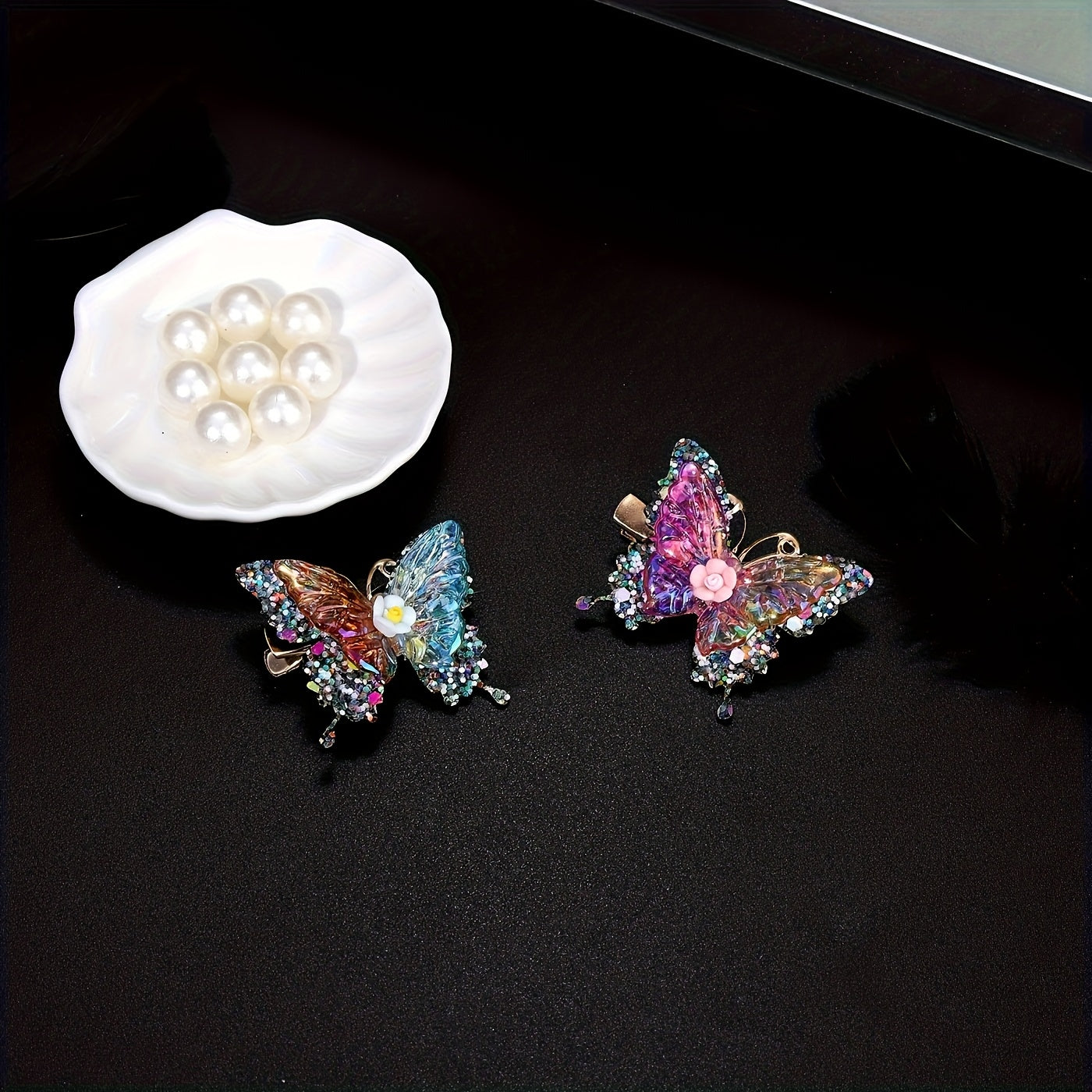 12pcs/set New Luxury Shiny Sequin Double-layer Butterfly Clip, Women'S Fashionable Double-layer Acrylic Butterfly Hair Clip, Suitable For Daily And Holiday Party Wear, Women'S Y2k Headwear Hair Accessories