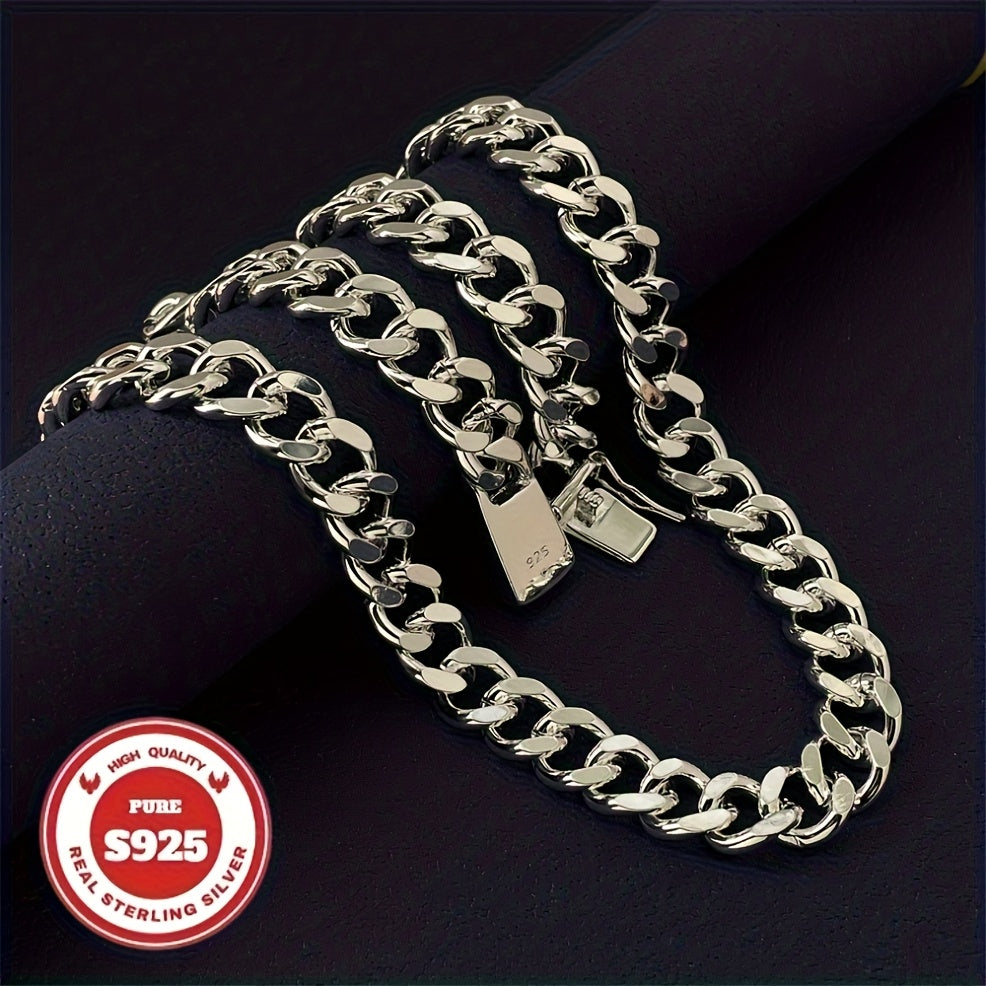 [Christmas, Halloween] S925 Sterling Silver Heavy Cuban Chain, 10mm Wide, Handcrafted Heavyweight Construction, Sturdy And Durable, Suitable for Casual Attire And Special Occasions Such As Christmas And Halloween