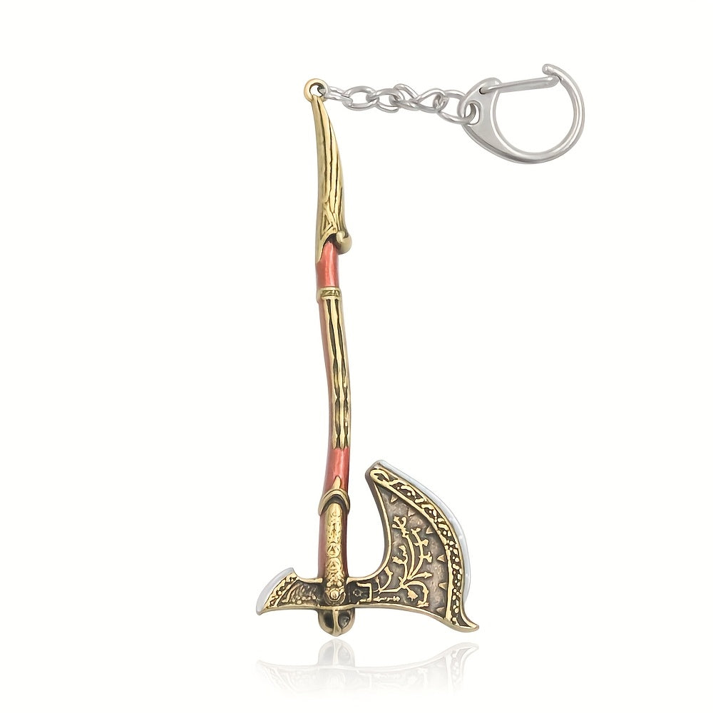 Funky Fantasy Axe Keychain for Men - Zinc Alloy Pendant with Iron Chain & Keyring, Durable Backpack Accessory for Gamers & Fantasy Fans