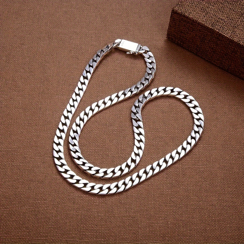 Men'S 925 Silver Cuban Style Chain Necklace, Stylish And Elegant, Suitable for Parties And Holidays, Made of S925 925 Silver, Unisex