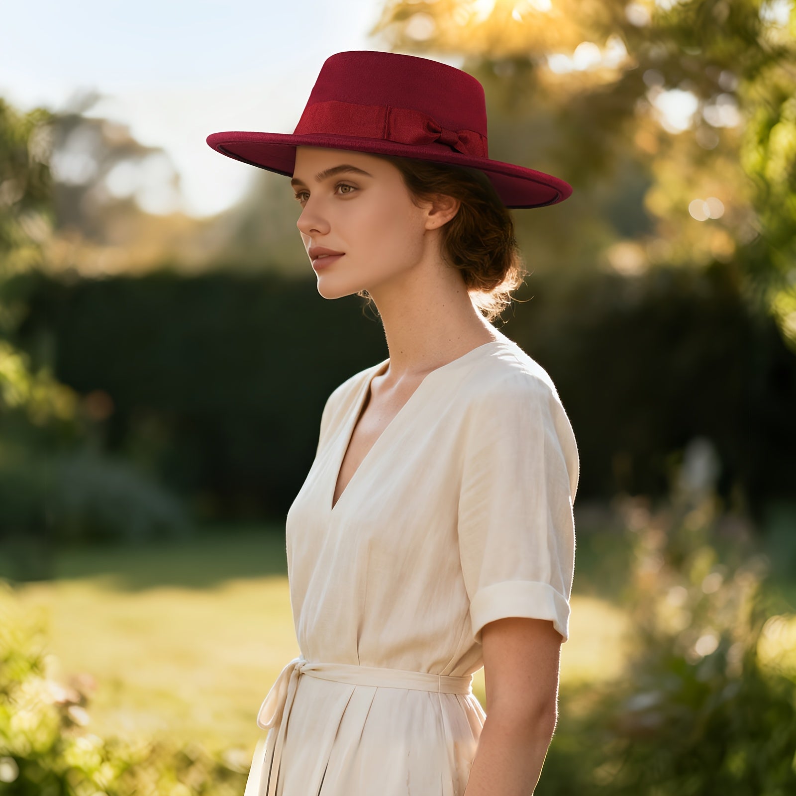 Women's Ladies Elegant Bow Fedora Hat Wide Brim Felt Hat Panama Church Derby Top Hat
