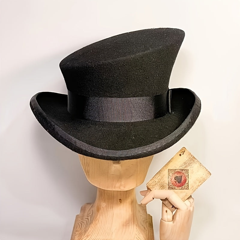 Adjustable - Women's and Men's Asymmetrical Wool Hat with Ribbon, Wool Felt Top Hat for Parties, Church Hats, the Best Choice for Christmas Gifts