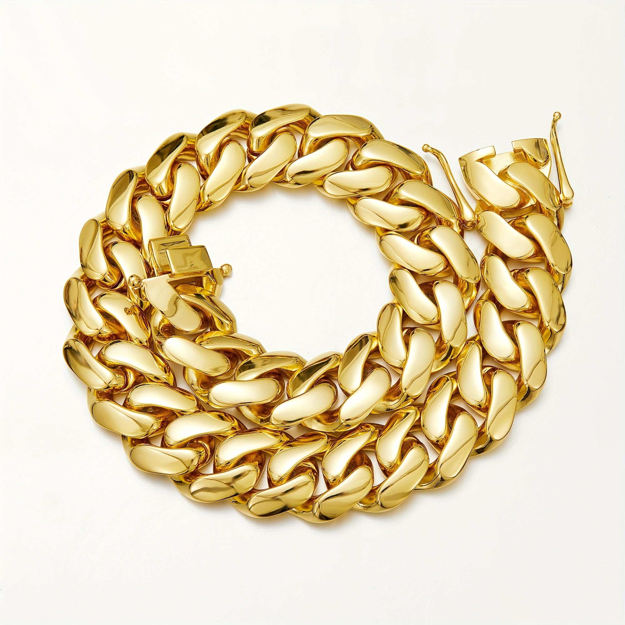 Mens Stainless Steel Golden Cuban Chain Bracelet Necklace Jewelry