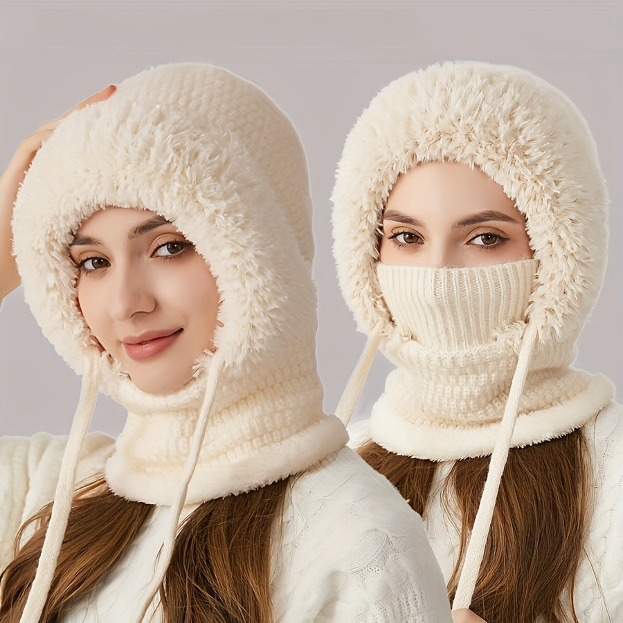 Winter Ladies Scarf One Hat, Three-In-One Winter Ladies Plush Hat, Easy And Warm, Suitable for Winter Daily Shopping, Holiday Travel, The Perfect Gift, Christmas Gifts