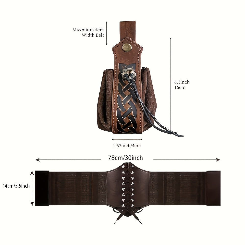 Set of 6pcs, Renaissance-Style Corset Costume Featuring a Medieval Belt And Pouches, Along with Cork Bottle And Waist Guard Additions, Perfect for Halloween, Christmas, LARP, Role-Playing Outfits, Party Decorations, Photography Props