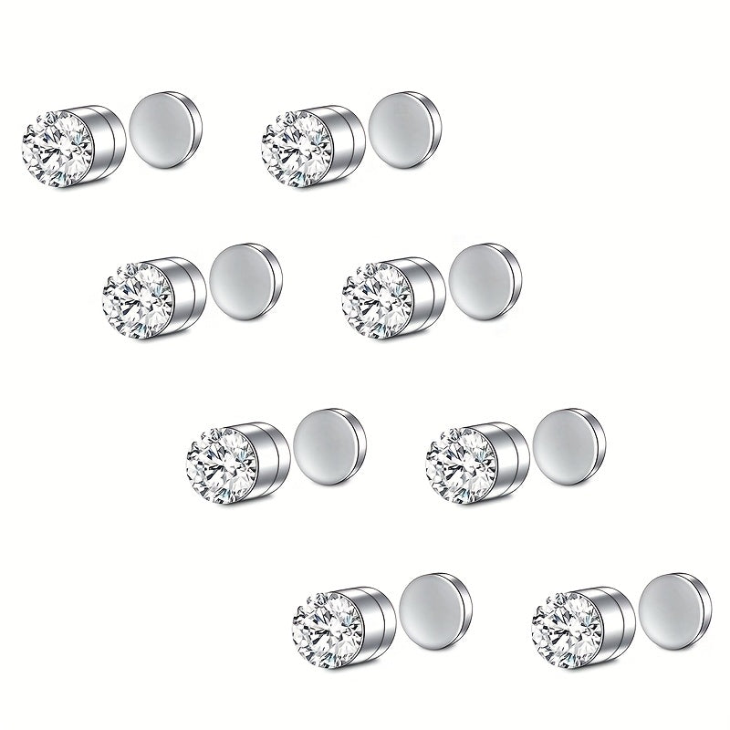 8/9/12/14pcs Magnetic Stud Earrings for Men Round Square Embellished Stud Earrings