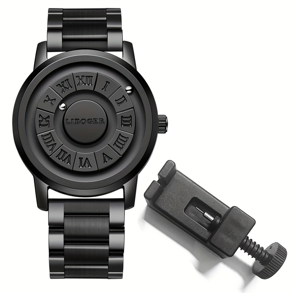 Vintage Business Men Watch Magnetic Steel Ball Hand No Mirror Touch to Read Time New Design Stainless Steel Strap Quartz Wristwatch for Male