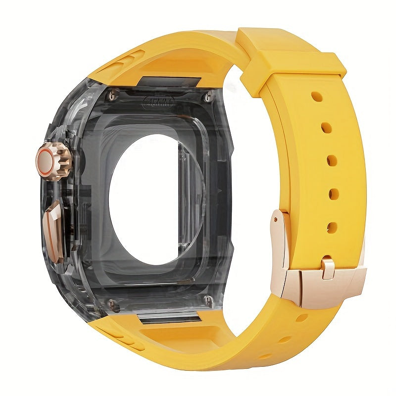 Transparent Integrated Watch Strap Set for Apple Watch Ultra/Ultra2/8/7/6/5/SE 49/45/44mm Rubber Band Men Women Sport Modification Kit for iWatch Series 8 with Tool