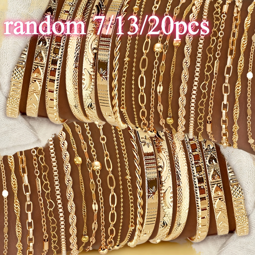 Random 7/13/20pcs Elegant Women'S Bracelets | High-Quality Iron, KC Golden Plated, Versatile for Daily And Gift Occasions