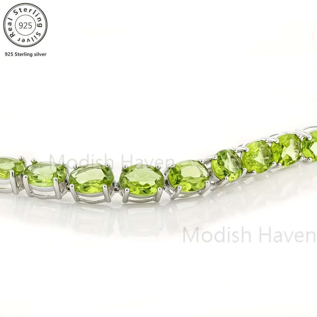 Green Peridot Women's Tennis Bracelet, 925 Silver, Delicate and Elegant in Niche Colors, Women's Jewelry. Suitable for Daily Party Wear. Birthday, Mother's Day Valentine's Day Gift, Date Accessories, Party Jewelry, Total Product Weight (4.85g)