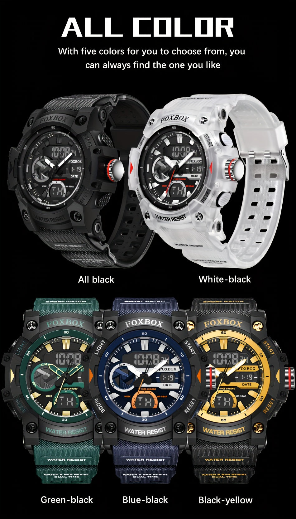 2025 Newest FOXBOX LED Quartz Electronic Watch with Night Light, Multi Functional, Outdoor, Hiking, Sports Style, Easy And Fashionable Multi Functional Electronic Men'S Watch, Men'S Digital Watch, Sports Timer, Fashion Style, Minimalist Watch