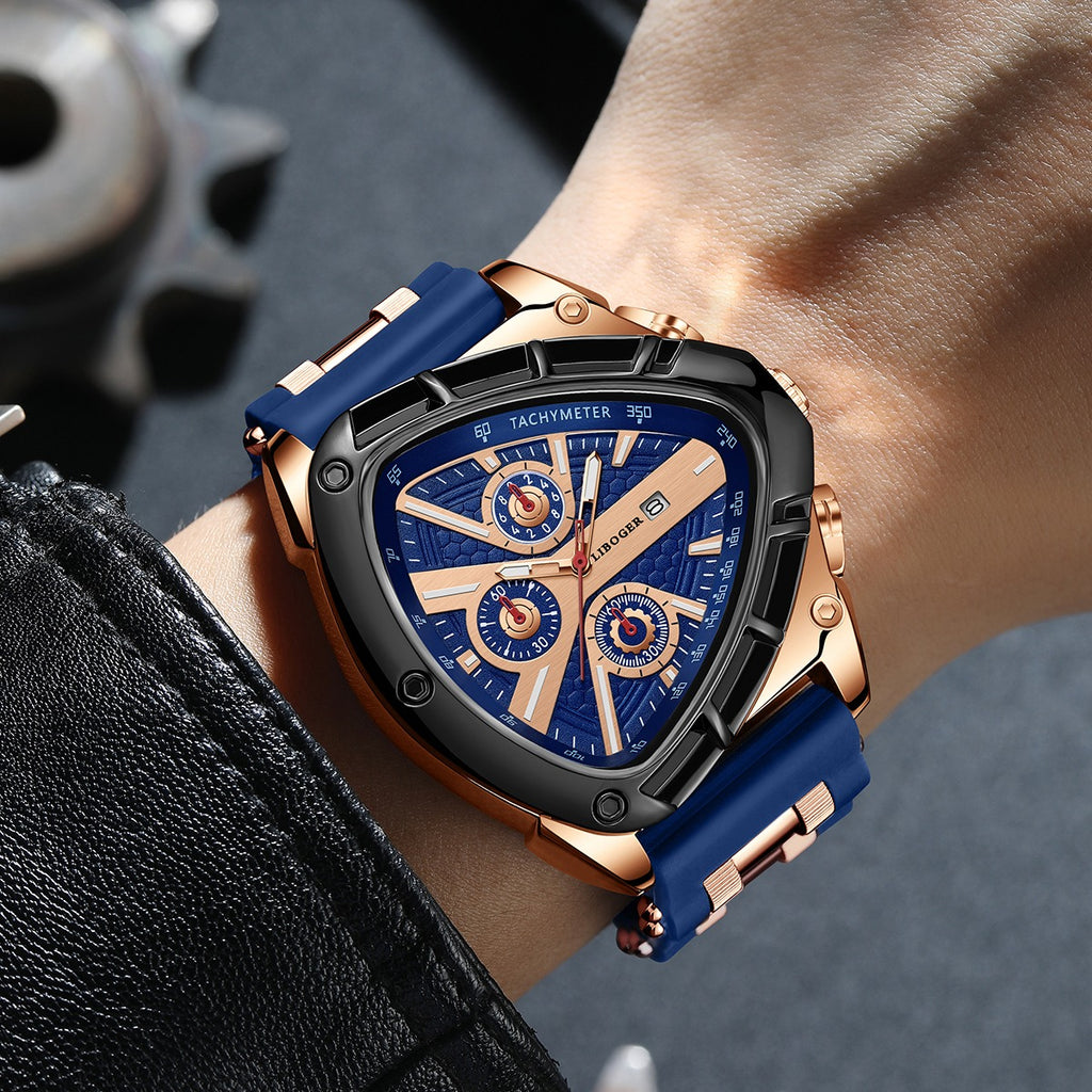 Unique Luxury Men'S Watch Featuring a Silicone Band And a Triangular Dial, Perfect for Tracking The Date. This Quartz Timepiece Is Suitable for Both Business And Casual Occasions, Making It an Excellent Gift for Birthdays, Holidays