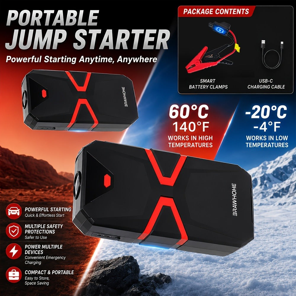 5-in-1/9IN1 Portable Car Battery Jump Starter With Tire Inflator 12V Fast Start, Battery Boost, USB I/O, LED Emergency Light, Reliable Power, Roadside/Vehicle Emergency Tools 3000A Portable Wireless Car Jump Starter Battery Jump Starter Portable Pea