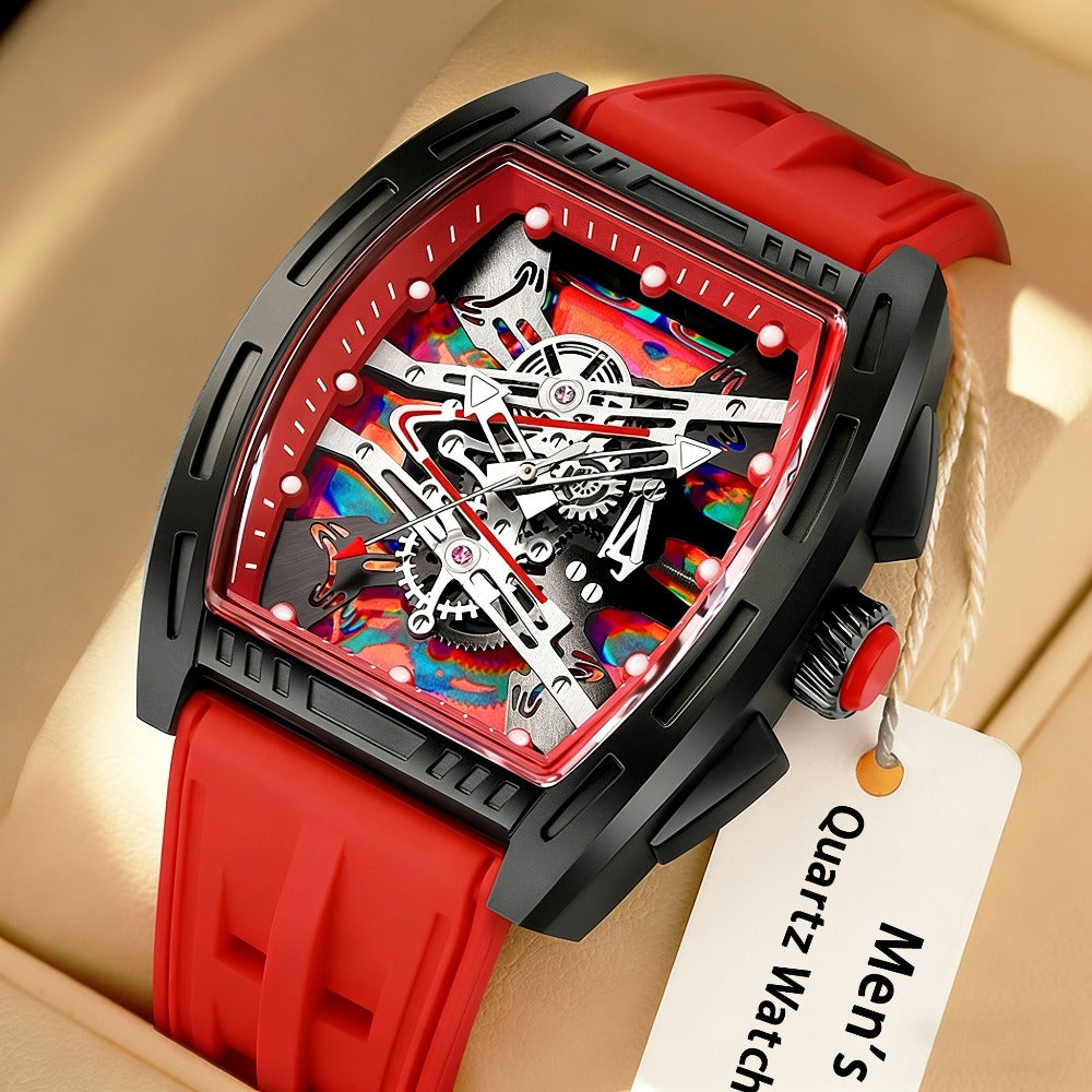 Relogio Masculino Top Brand Men'S Barrel Shape Watches, Luxury Male Quartz Wristwatch, Trendy Retro Style Watch For Man, Silicone Strap, Fashion Trend Men Business Watch, Holiday Birthday Gifts
