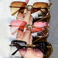 3 pairs of stylish frameless square glasses, suitable for both men and women - gradient tortoiseshell design, Golden toned frame and decorative lenses, perfect choice for daily wear