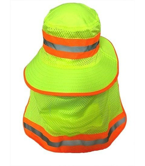Men High Visibility Reflective Sun Hat with Neck Flap Wide Brim Boonie Hat Bucket Cap