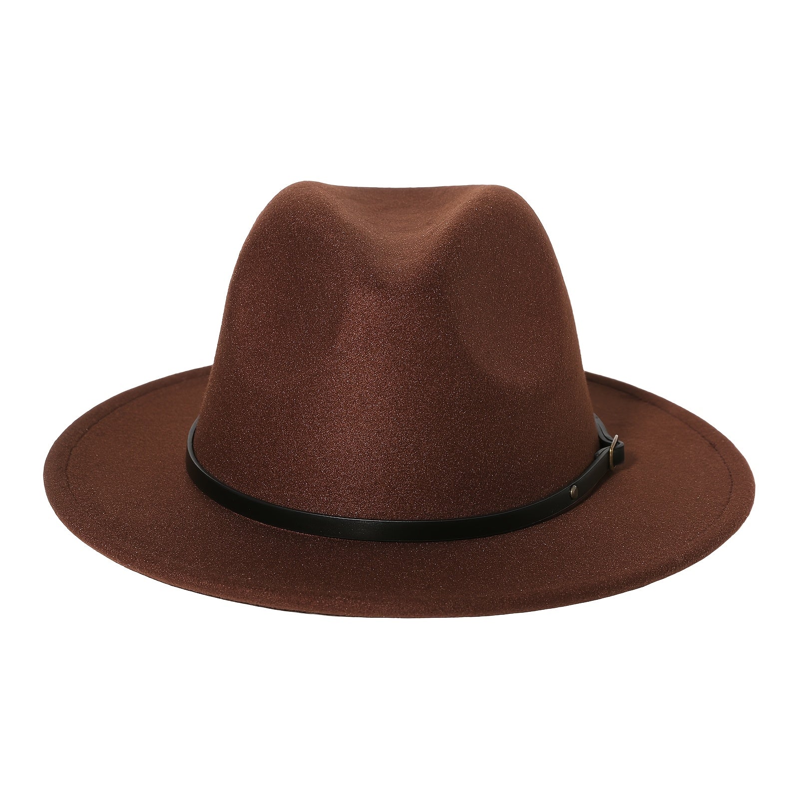 Classic Felt Panama Hat with Belt Buckle - Women's Men's Wide Brim Fedora Hat Trilby Cap