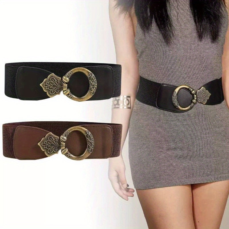 Women'S Retro Rivet Splicing Decorative Waist Cover with European And American Hollow Metal Wide Waist Belt