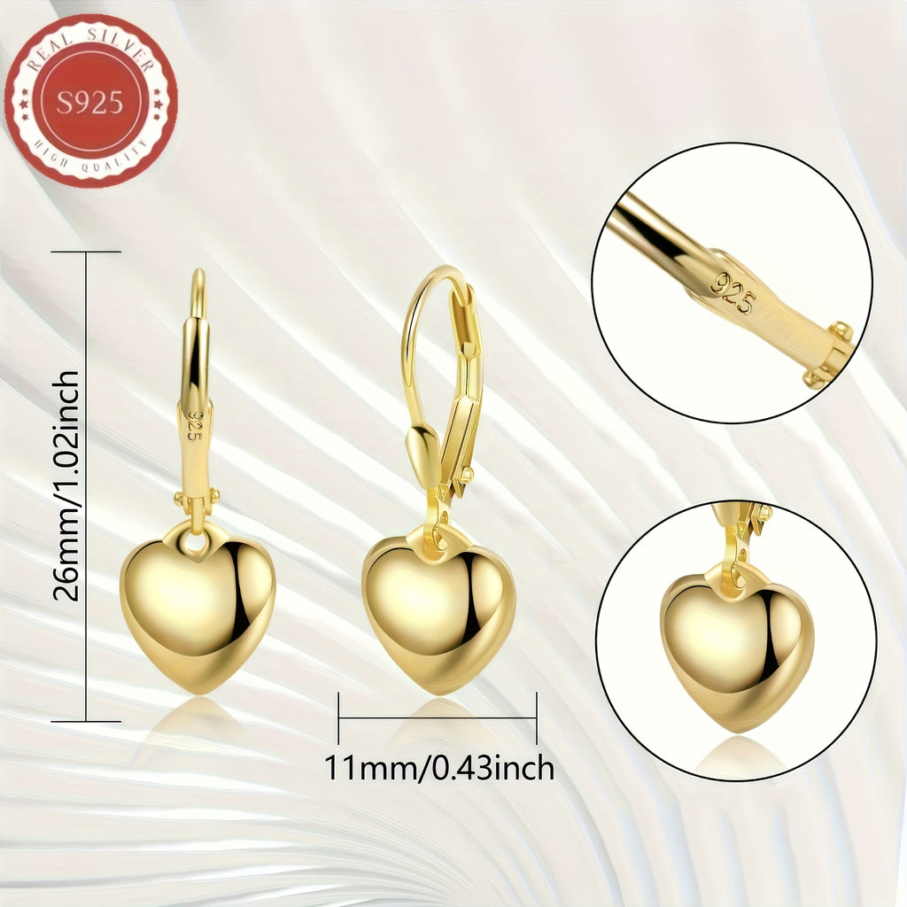 A Pair Of Elegant Heart-shaped S925 Sterling Silvery Earrings-stylish And Simple Heart-shaped Earrings Weighing 3g, Very Suitable for Casual Wear Or As A Gift, Novel S925 Sterling Silvery Earrings.