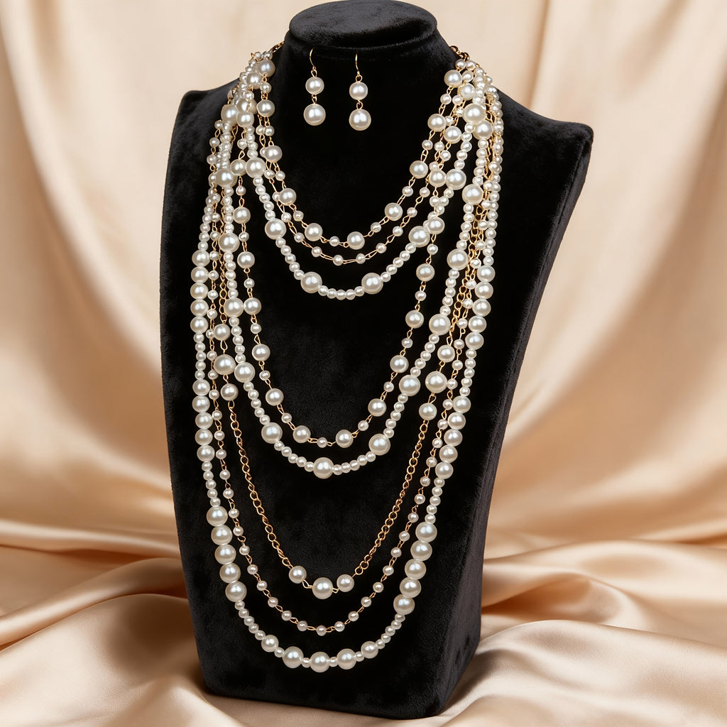 Chic Boho Layered Imitation Pearl Long Necklace, Perfect for Casual And Party Looks, Stylish Sweater Chain Accessory