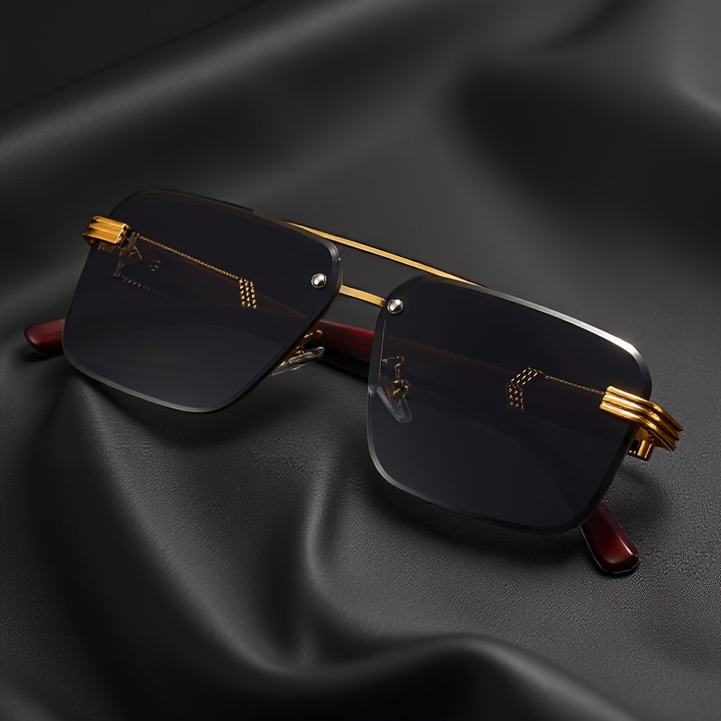 Men'S Semi-Rimless Business Eyeglasses - Woodgrain Temple Tips & Lightweight Metal Frame for Driving, - Road Trips, Festivals, And Daily Fashion - Stylish Gift Idea