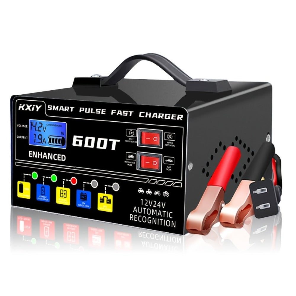 Advanced Smart Universal Battery Charger for 12V And 24V, with LCD Screen, Pulse Repair Function, And Temperature Regulation - Designed for Smart Trickle Charging Maintenance of Car, Truck, Harvester, Lawn Mower, Boat, And Motorcycle Batteries