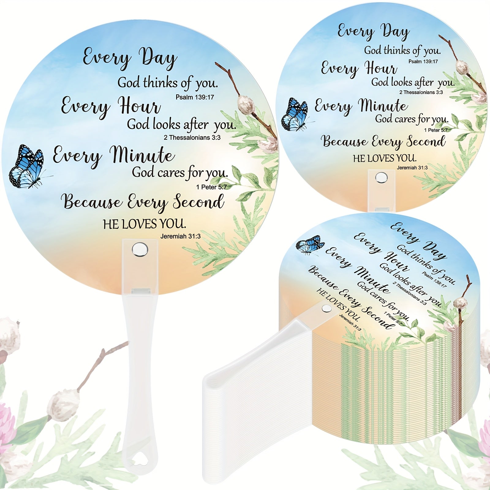 Christian Church Plastic Fans Religious Handheld Fan Bulk Religious Gifts Fans Thick Plastic Fans with Plastic Handle for Church Women Men Decoration Gift (Nature, 50pcs)