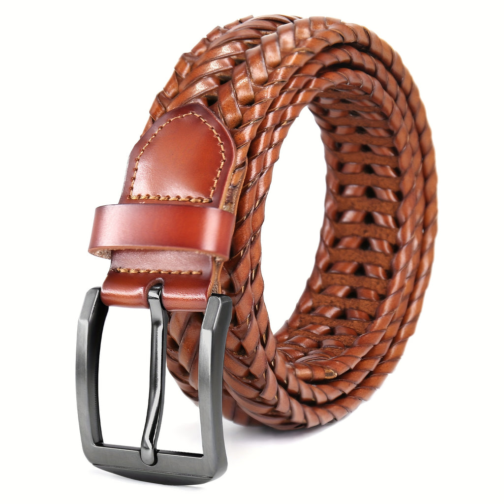 Leather Braided Belts for Men - Mens Casual Belt for Golf Pants Jeans Everyday