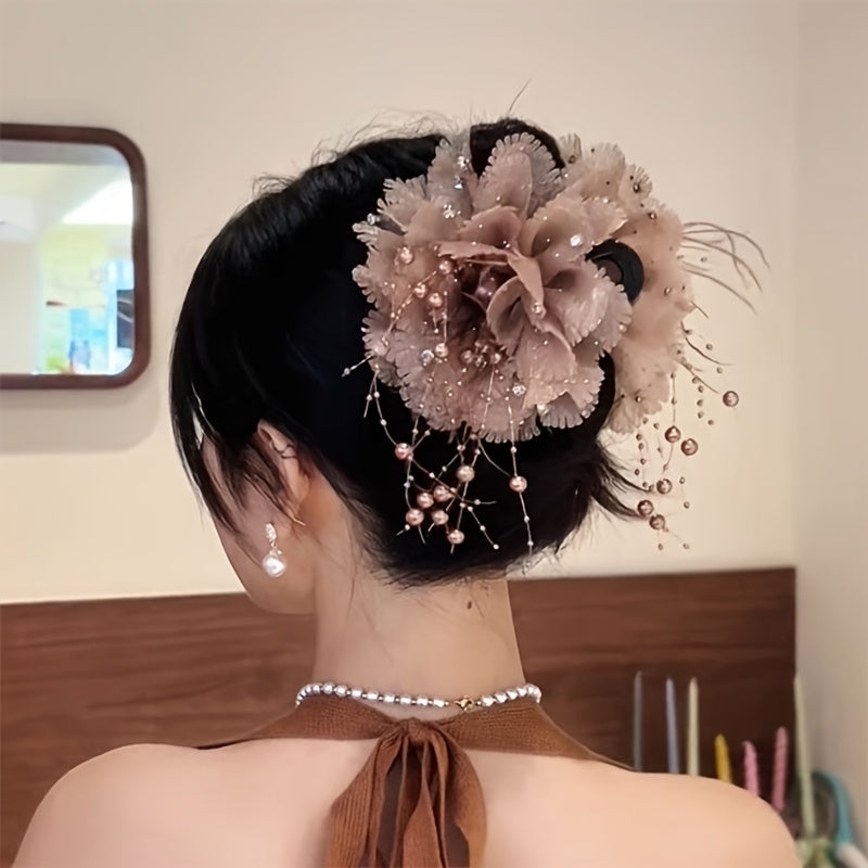 Feathers,, Tassels, Flowers, Hair Clips, Fluffy Peony Flowers, Grabbing Clips, Showing Hair Volume, Shark Clips, Temperament, Headflowers, Hair Accessories