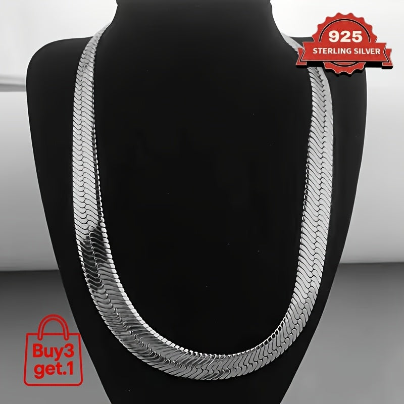 [Valentine's Day, Halloween] 2D Flat - 925 Sterling Silver Flat Snake Bone Necklace, Stylish And Simple, Can Be Stacked, Suitable For All Occasions, Valentine's Day, Halloween, Or As A Holiday Gift For Family And Friends. Comes With A Gift Box (Buy Three