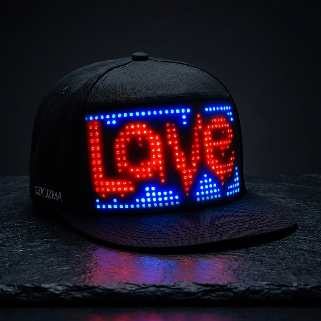[Ideal Gift] New LED Light-Up Hat, Smart App Programmable Scrolling Message Cap, 16×32 Display Supports US Flag & Text Upload, Breathable Unisex Light-Up Accessory, Novelty Ideal Gift for Teens, Must-Have for Anniversaries, Holiday Parties & Events