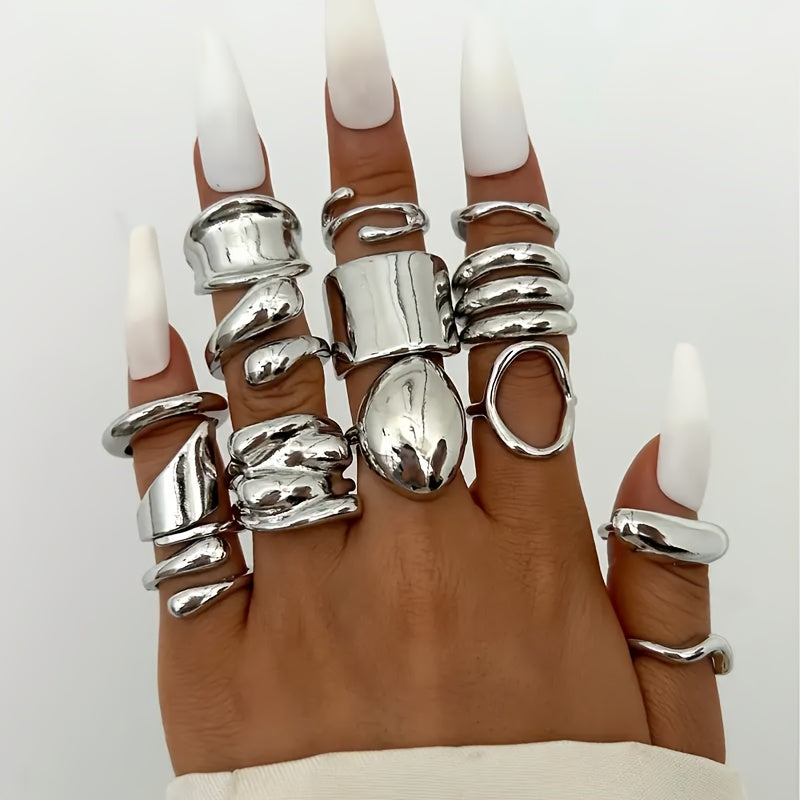 A Stylish And Elegant Set of Irregular Geometric Wide Rings Designed for Women, Perfect for Everyday Use, Parties, Dates, Or As a Holiday Gift.