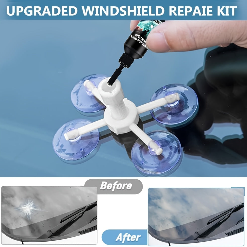 Windshield Crack Repair: Fix Bullseye and Star Cracks in Just 15 Minutes! Save Over $200 Compared to Replacement. Portable, Uses Adhesive for a Clear View, and Can Repair Deep Cracks Without Professional Equipment, Delivering Quick Results
