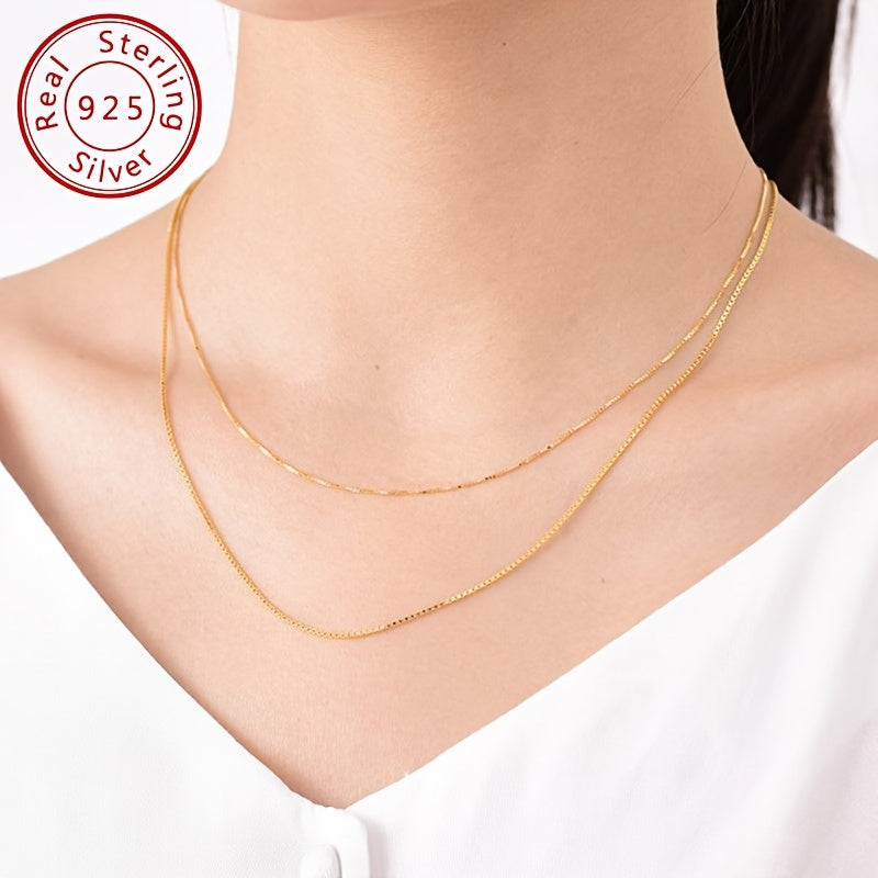 18k Plated 925 Sterling Silver 0.8mm Box Chain Necklace for Women Tiny Thin Strong Women's Chain Necklaces 16 18 20 22 24 Inches