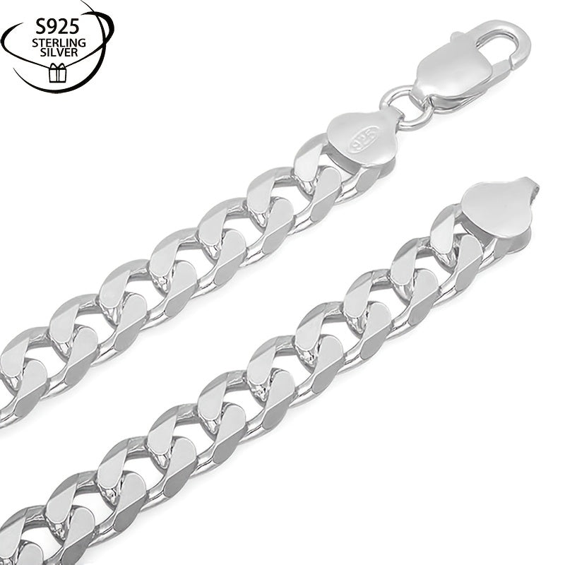 A 925 Sterling Silver Cuban Chain Necklace, Suitable for Men, Width 10Mm, Length 20-24 Inches, Anti-Allergic Sports-Themed Jewelry, Stylish Pendant-Free Design