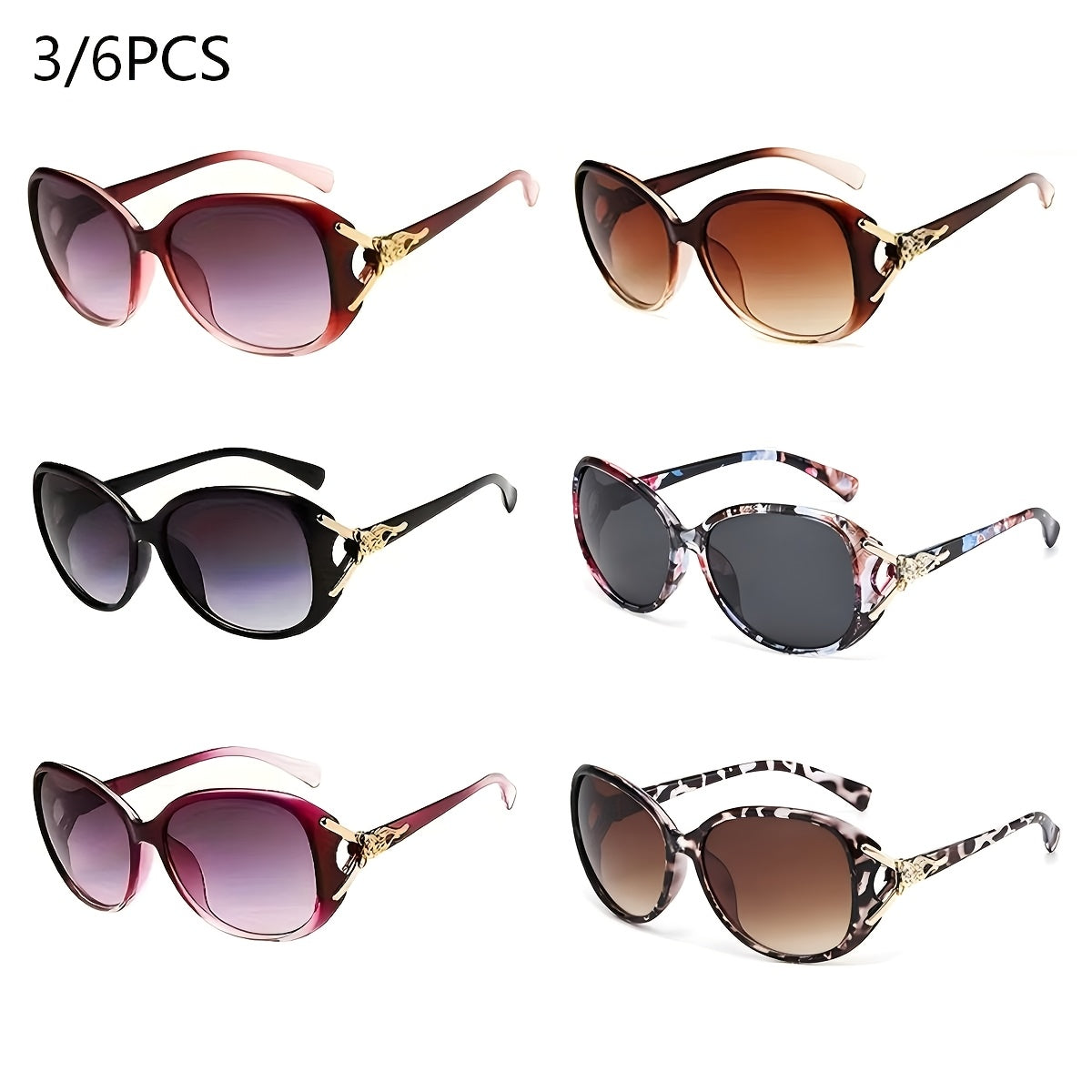 PALESHY 3pcs/6pcs Ladies Glasses Fashion Oversized Ladies Sunscreen Summer Anti-glare