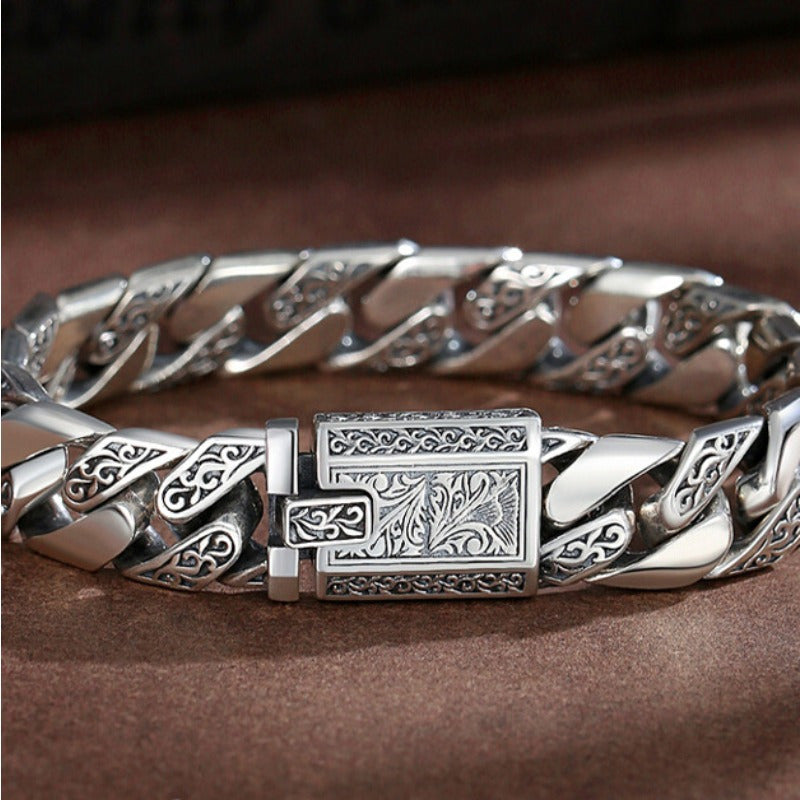 1pc S925 925 Silver Men'S Bracelet, Arabesque-Punk Style, Fashion Bracelet, Silvery Bracelet, Men'S Birthday Gift Jewelry, Father'S Day Gift, Boyfriend Gift, Birthday Gift, Perfect Gift for Guys, Perfect for Everyday Wear