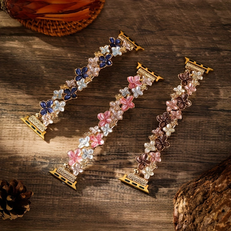 Suitable for APPLE Watch Ultra/Ultra 2/8/7/6/5/4/3/2/1/SE Watch Strap Elastic Fashion Luxury Alloy Flower Strap 38/40/41/42/44/45/49mm