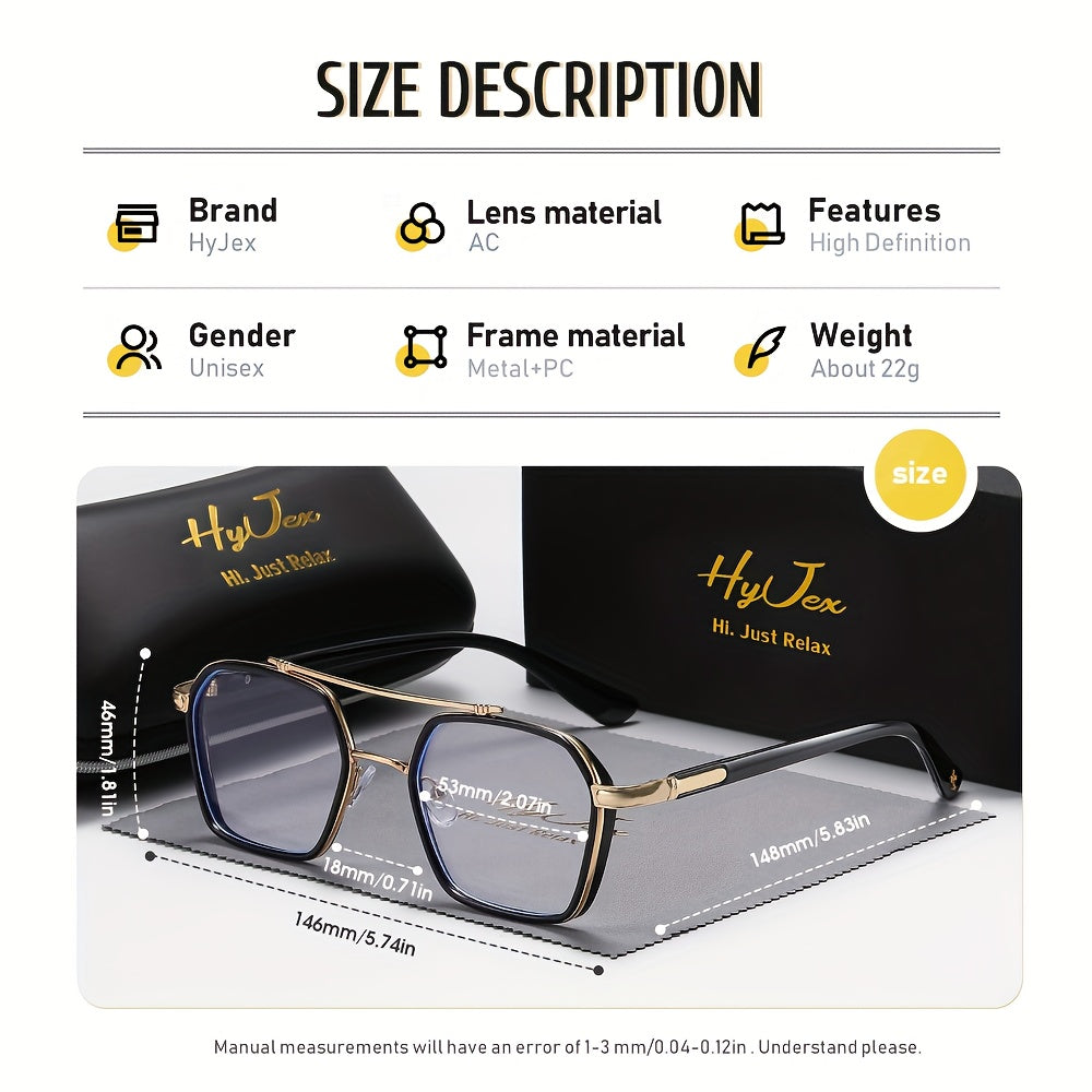 HyJex  Light Blocking Eyeglasses Frame, Trendy Double Beam Metal Plain Glasses