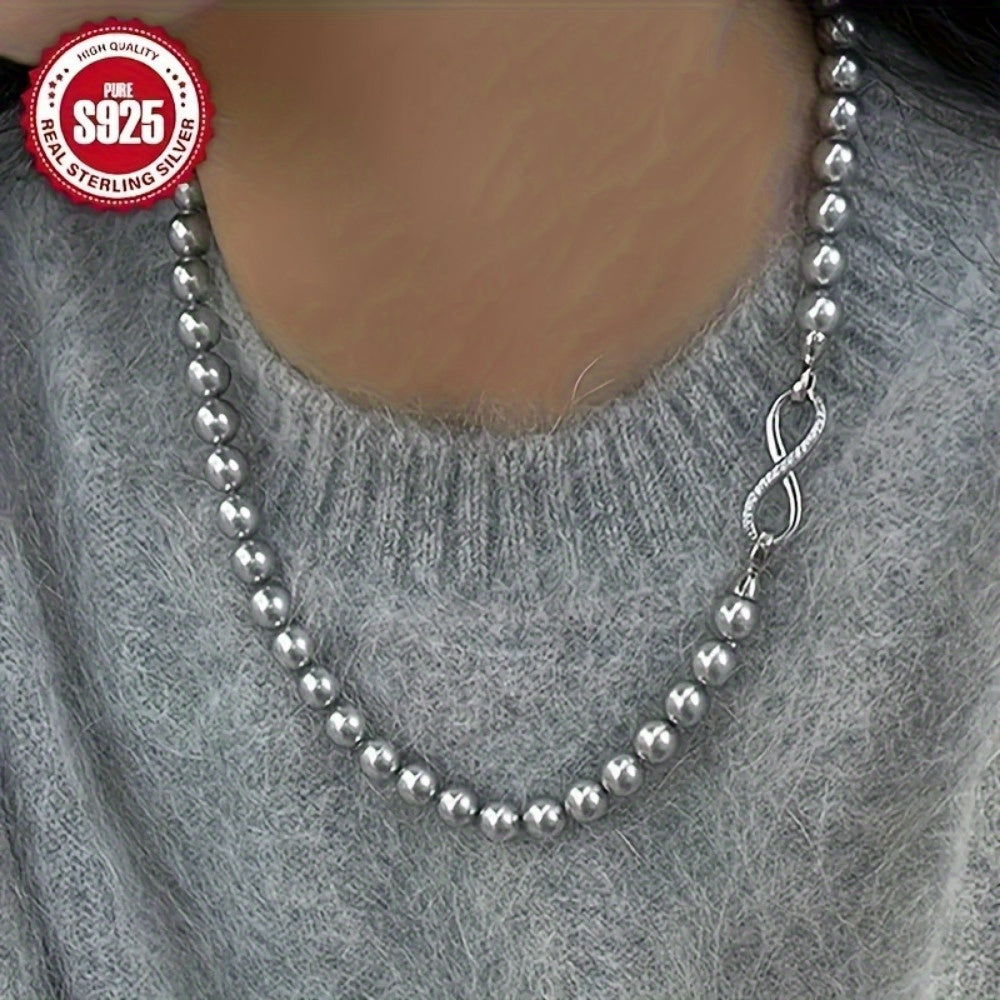 Exquisite 925 Sterling Silvery Imitation Pearl Necklace, Double-Layer Luxurious Style, Detachable Buckle, Anti Allergic Round Pearl Chain, Suitable for Daily Wear And Special Occasions, Perfect Gift for Mother'S Day