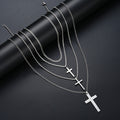 4pcs Men's Fashion Stainless Steel Cross Pendant Necklaces, Twisted Cuban Link Chain, Casual Streetwear, Vacation & Date Gift, Party Accessory, No Magnetic - 201 Stainless Steel