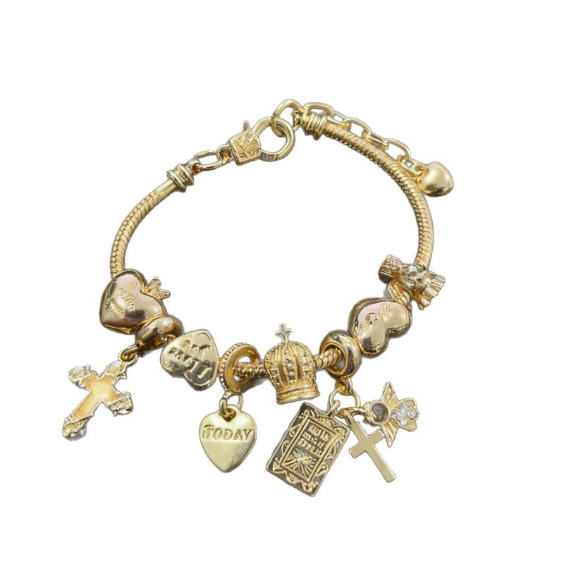 Luminous Cross Bible Angel Crown Charm Bracelet Suitable for - Detachable Adjustable Religious with Bible Charms, Bohemian Gift for &, Year-Round Wearable for Christmas, Birthdays, Mardi Gras (Pan Family Bracelet)