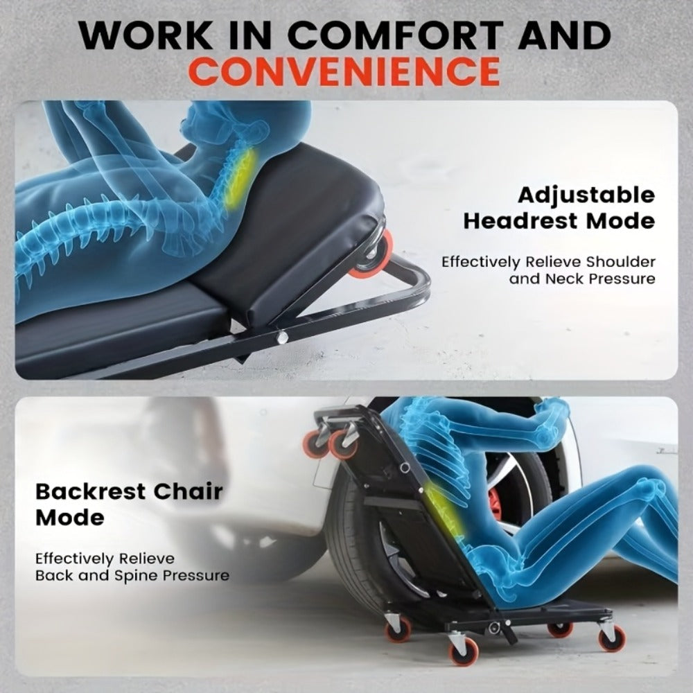Shaped Wheeled Creeper Stool(Sold Separately), Foldable/Non-Foldable Crawler Mechanic Seat, 300 Lb Load Capacity with 6 2.5-Inch Casters, Great Gift for Men