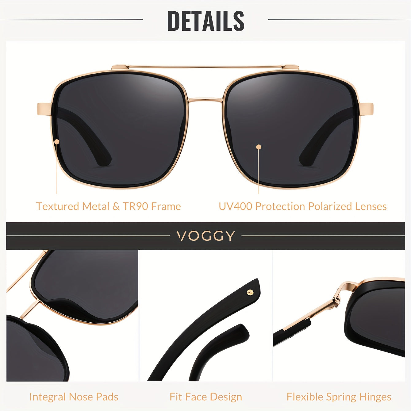 VOGGY Fashion Easy Retro Pilot Metal TR90 UV Protection Polarized Glasses, Men And Women Driving Outdoor Riding Fishing Holiday Party Decoration Props Gifts