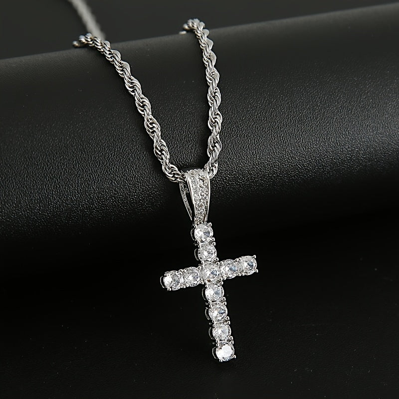 Set of 4pcs, Including a Men'S Watch, a Cuban Necklace And Bracelet, And a Cross Necklace for Men