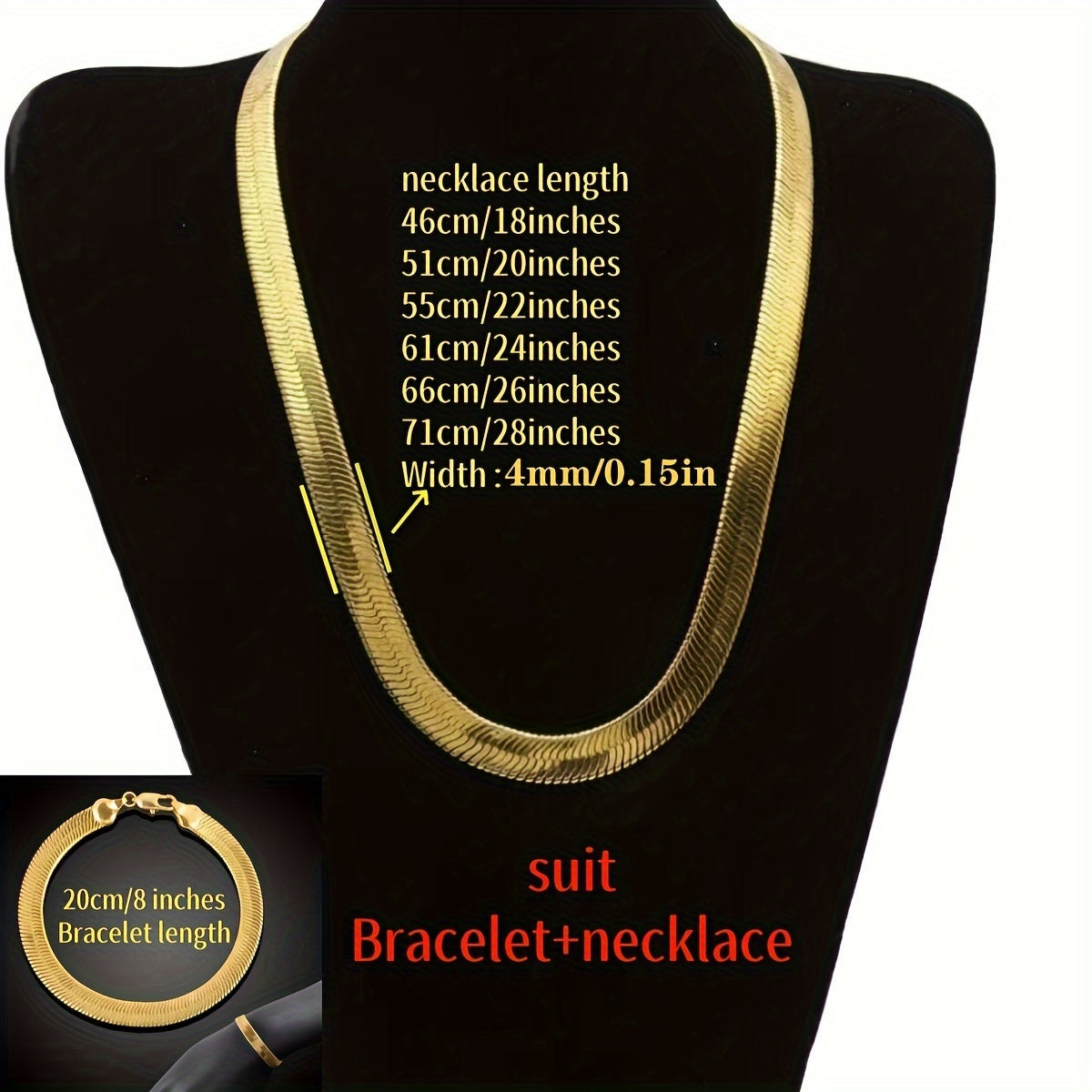 2pcs Luxury Hip-hop Set - Unisex - Fashionable Necklace And Bracelet Combination -18K Gold Plated 18K Gold Plated-plated Snake Chain Design Suitable For Parties And Birthday Gifts, Available In Multiple Sizes 18 20 22 24 26 28 Inches