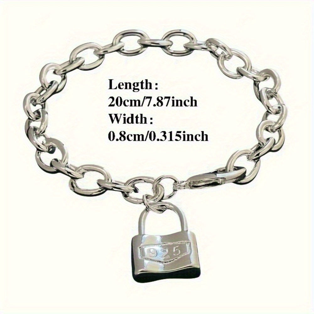 925 Pure Silver Pendant Clasp Bracelet, Stylish Korean Silver Chain Bracelet with Lock, the Perfect Gift Choice!
