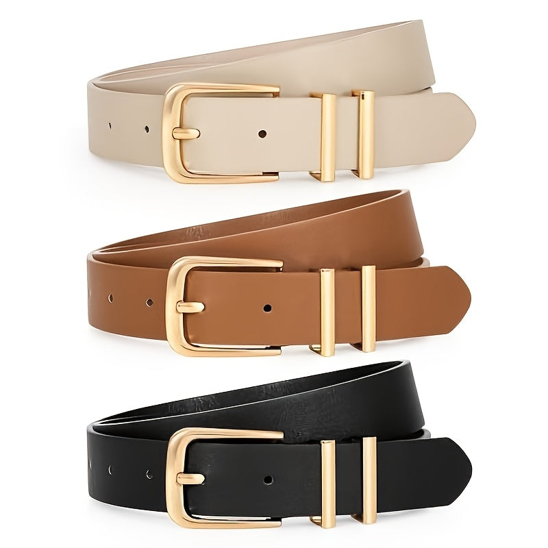 SUOSDEY 3 Pack Women'S PU Belts For Jeans Dresses Fashion Ladies Buckle Faux Leather Belts, Black/Brown/Beige