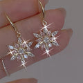 [Pink Glass Snowflake Earrings] Sterling Silver Elegant Pink Glass Snowflake Earrings | S925, Casual Decoration, Holiday Gift for Girlfriend